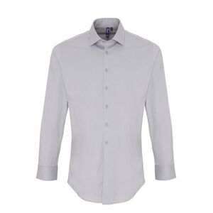 Premier Mens Stretch Fit Poplin Long Sleeve Shirt / Silver